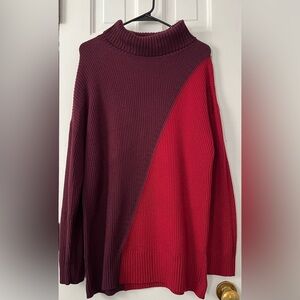 NWOT ALFANI Women's Ribbed 2-Tone (Red/Purple) Turtleneck Sweater. Size: (XL).